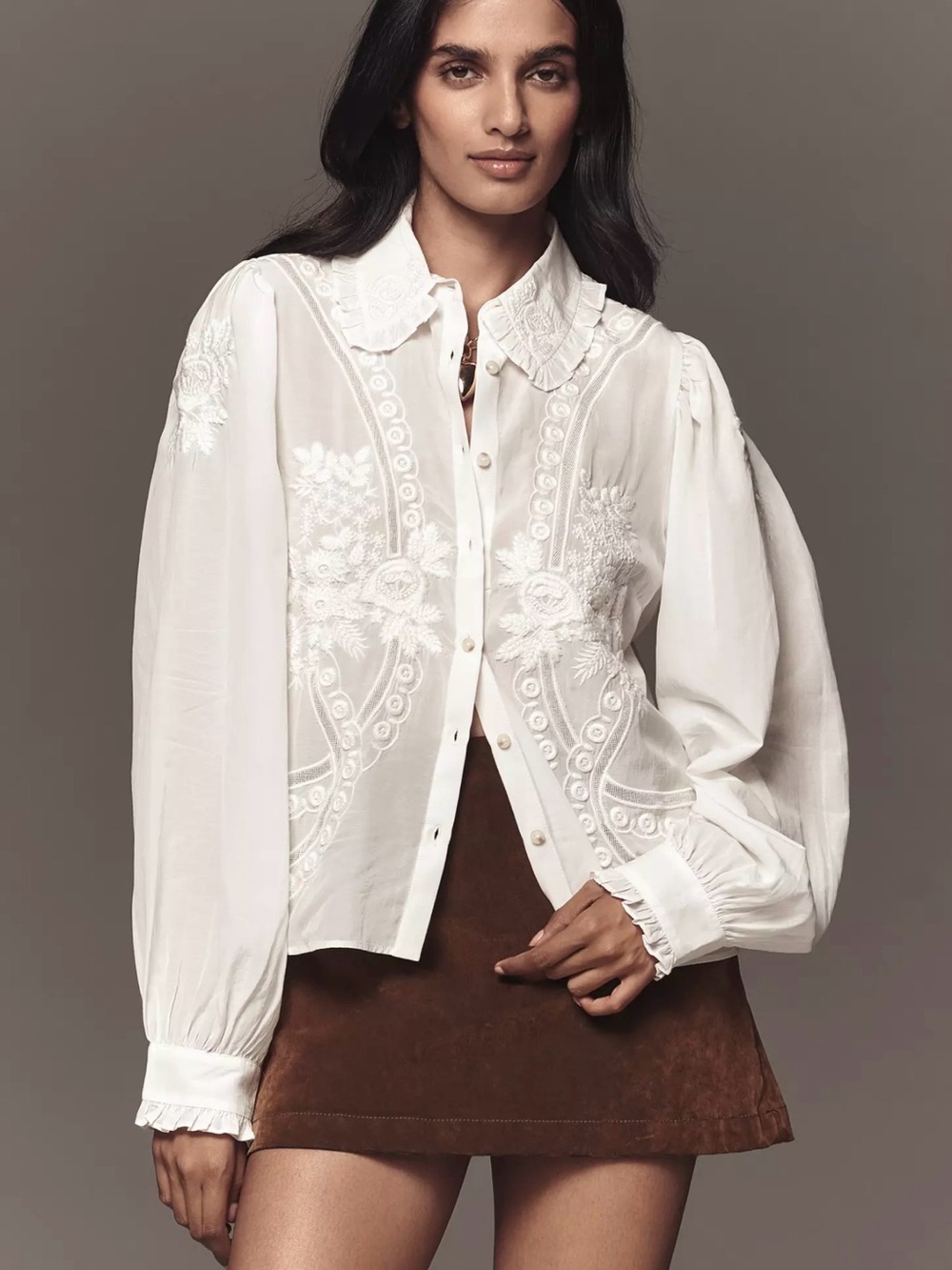 NWT Pilcro x Anthropologie Embroidered Ruffle Blouse XXS 🤍✨